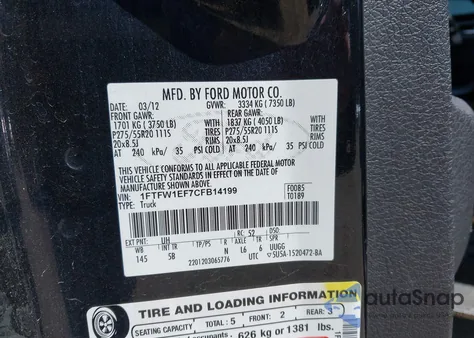 2012 Ford F-150 Fx4 from USA, damaged, VIN 1FTFW1EF7CFB14199